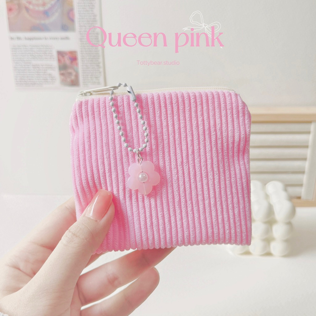 tottybear l Pink & coral Fluffy กระเป๋าใส่เหรียญ ผ้าลูกฟูก มี 4 แบบให้เลือก สตางค์ ธนบัตร สไตล์พส.จีน ให้เป็นของขวัญ
