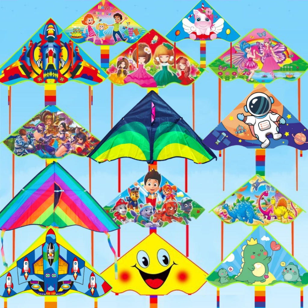 ( new!) ว่าวลายการ์ตูน ขนาดเล็ก 95ซม. พร้อมส่ง สีสดใส น่ารักมากสำหรับคุณหนู เเถมเชือก 15 เมตร สินค้าส่งจากไทย