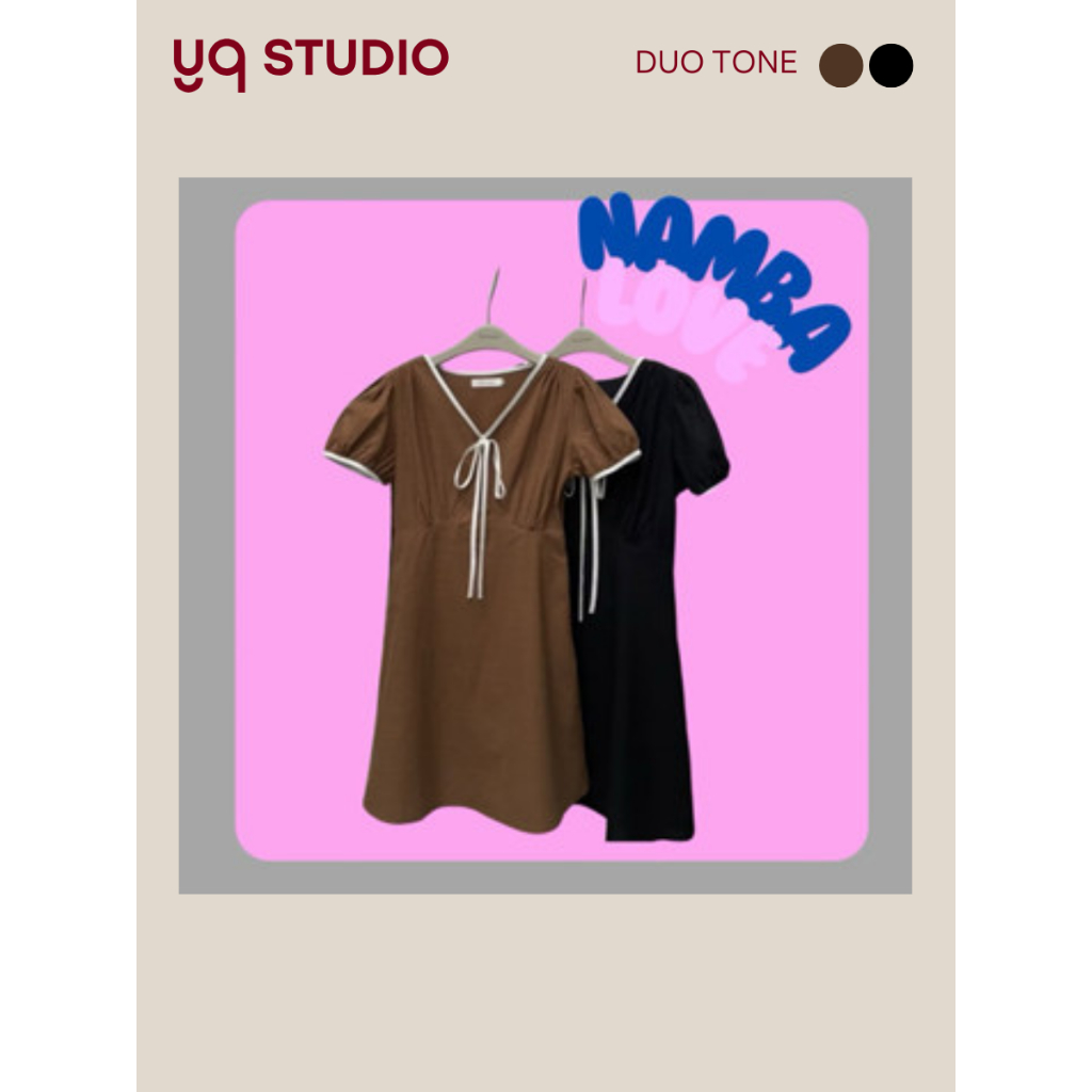 MG845YQ KOREAN SHOP เดรสแขนพองโบว์หน้าป้าย YQ