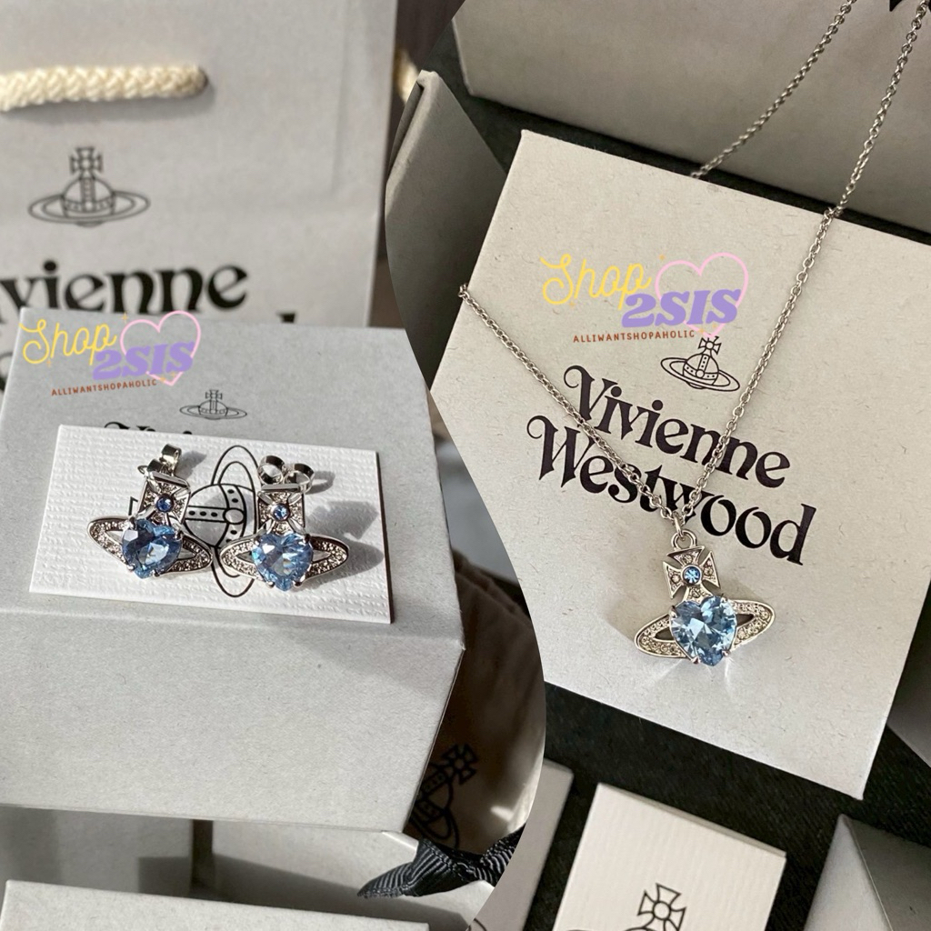 🪐พร้อมส่ง 🔥 Vivienne Westwood Ariella in Platinum / Aquamarine CZ / Light Sapphire  ของแท้💯(ฟรีถุงกระดาษเฉพาะรุ่นนี้)