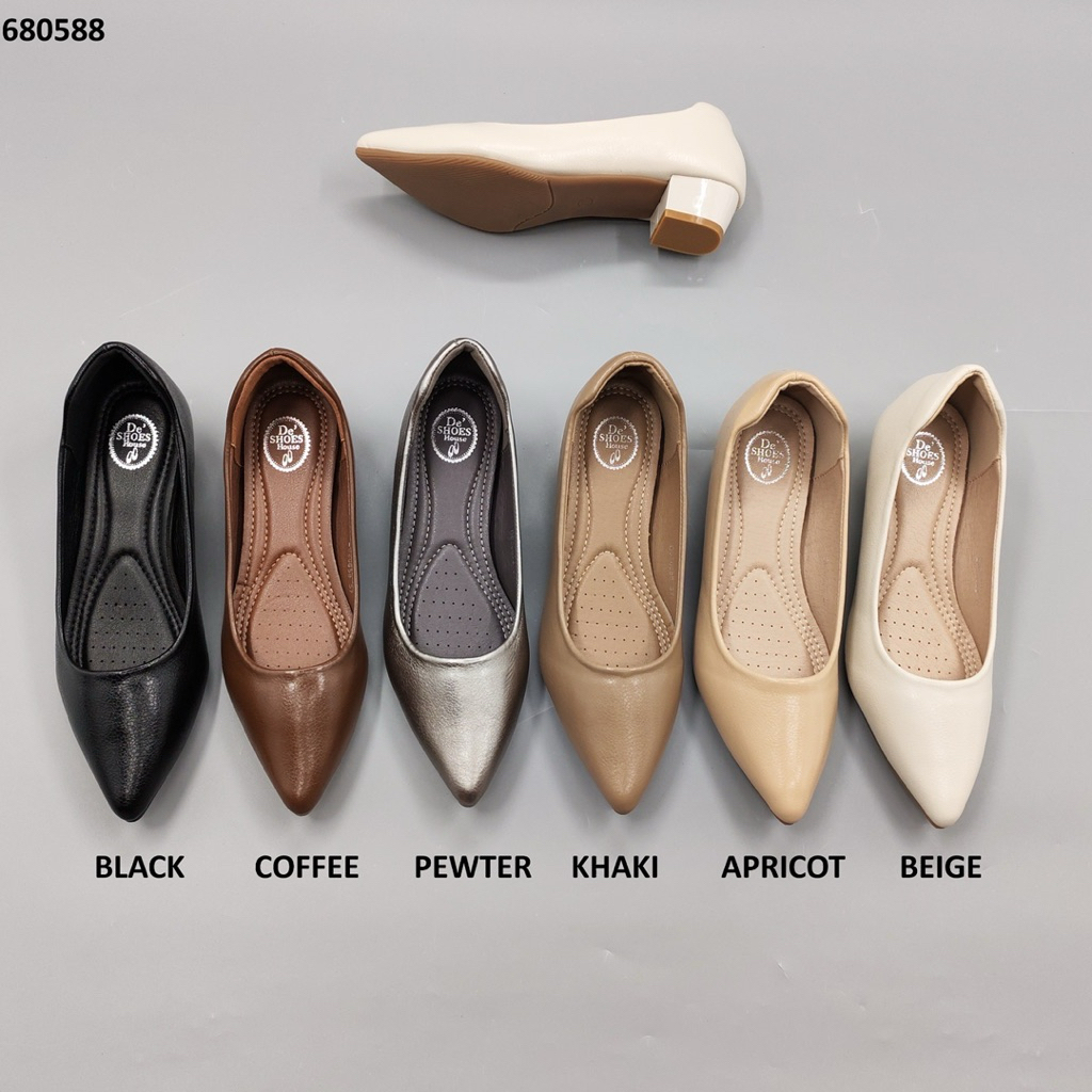 พร้อมส่ง D680588 รองเท้าคัทชูหัวแหลม เสริมส้น 1.5  นิ้ว รองเท้าทำงาน หนังนิ่ม หัวแหลม