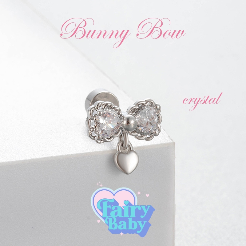 Fairybaby จิว Bunny Bow - Crystal ( 1 ชิ้น ) แป้นแบน จิวตุ้มหู เพชรขาว รูปโบว์ 0.8 ยาว 6 mm (J3-007)