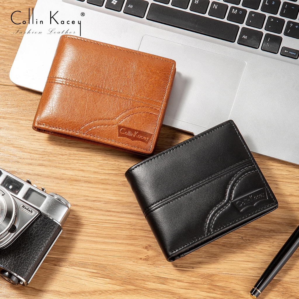 Collin Kacey A28 กระเป๋าสตางค์แฟชั่นใหม่ กระเป๋าสตางค์ผู้ชายหนังแท้ใบสั้น Genuine leather wallet