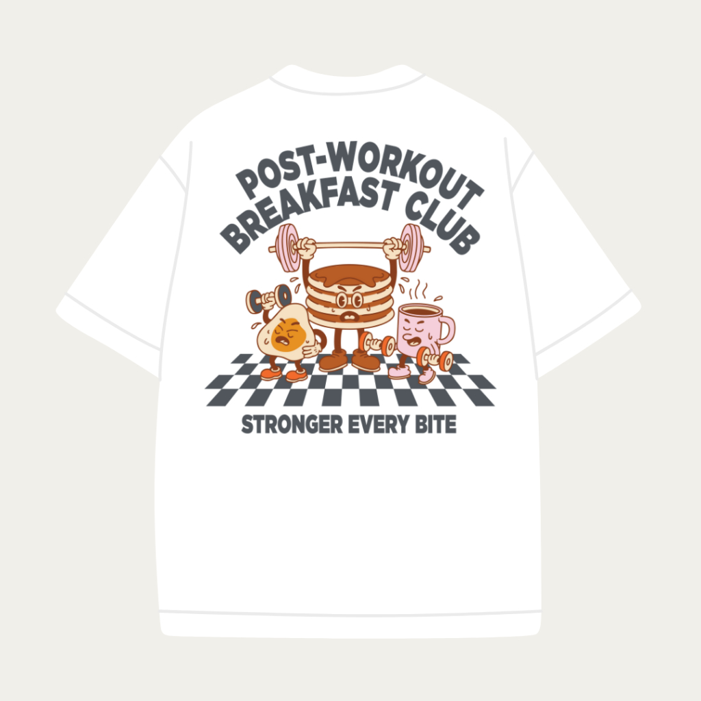 Post-workout Breakfast Club | White | Cotton + Spandex ผ้าคุณภาพพรีเมี่ยม นุ่ม เด้ง 🍳☕️