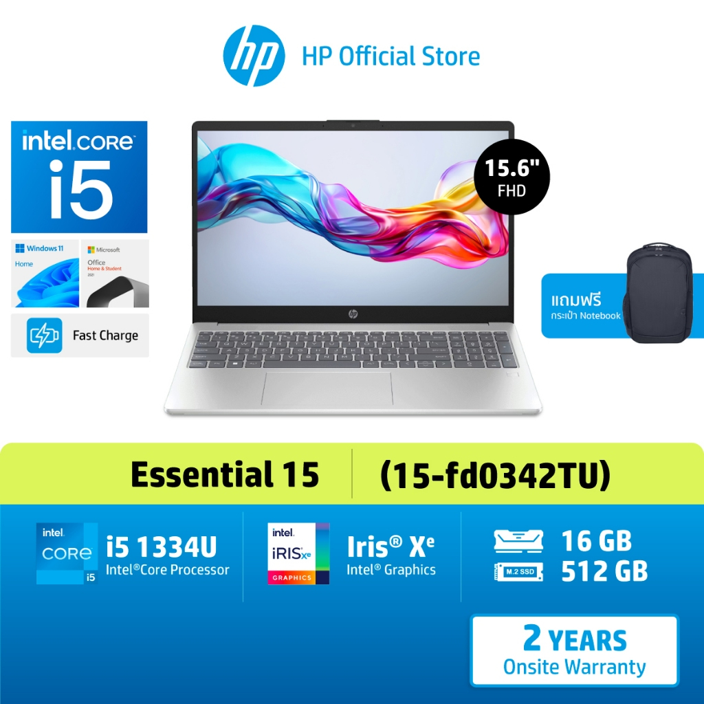 [ฟรีOffice แท้] HP Notebook i5-13500H | Intel® Iris® Xᵉ Graphics | 16GB/ 512GB | Win11 | 2Yrs | 15-f
