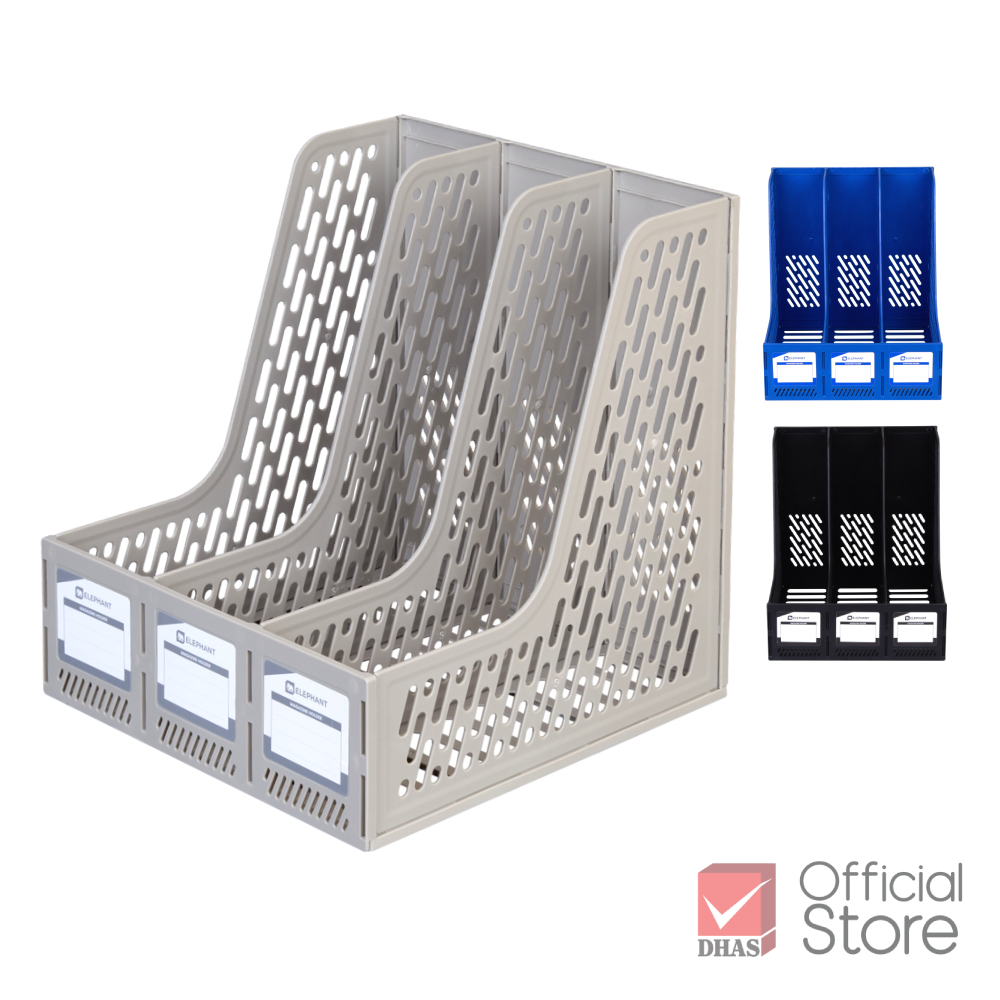 Elephant กล่องใส่เอกสาร กล่องเอกสารพลาสติก 3 ช่อง จำนวน 1 ชิ้น