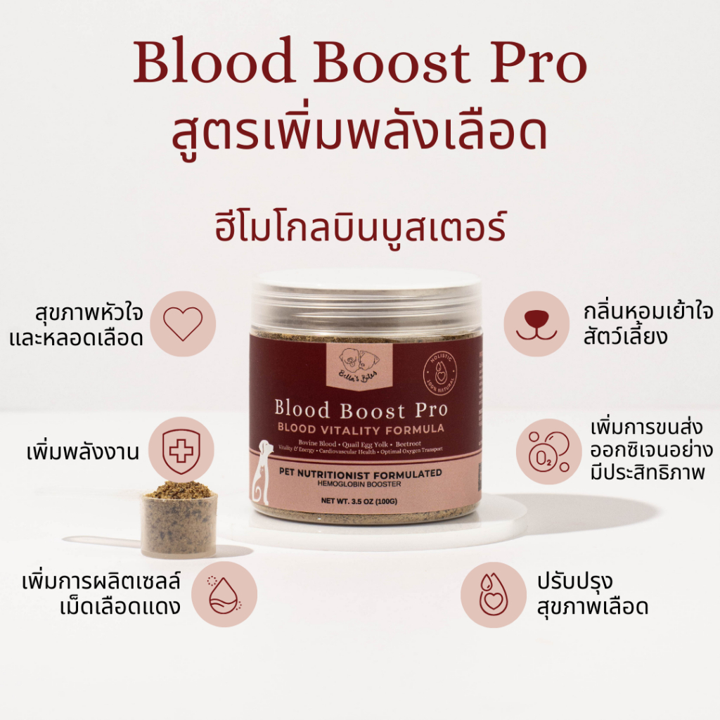 ผงเพิ่มเม็ดเลือดแดง ผงออร์แกนิค ผงโรยอาหาร Bella's Bites Blood Boost Pro Supplement for Dogs & Cats