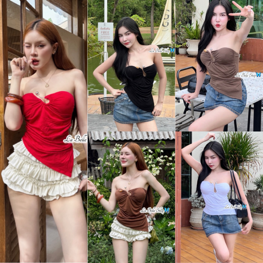 💕ShopBypuy💕เกาะอกเว้าลึกเว้าอกแต่งอะไหล่🔥เกาะอกปลายเฉียงอกเสริมฟองน้ำ