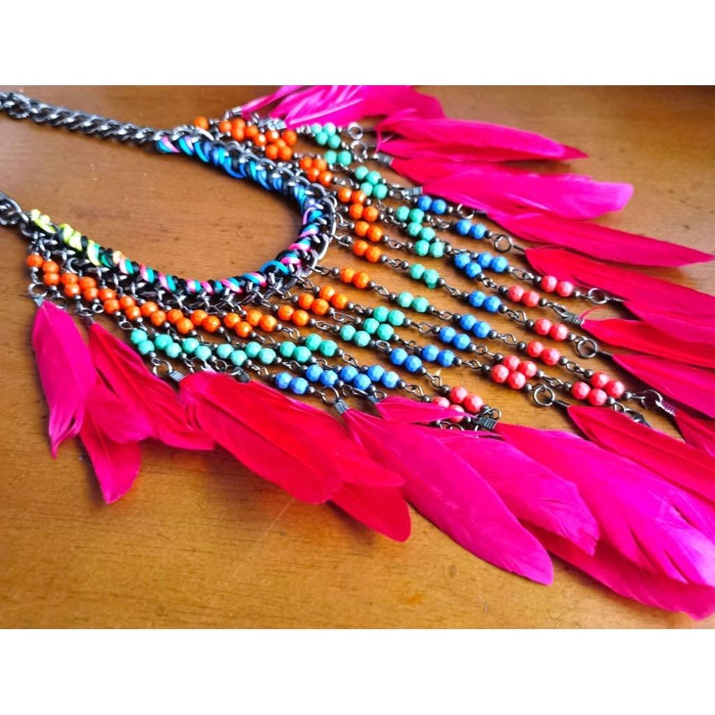 สร้อยขนนก สร้อยโบฮีเมียน สร้อยผู้หญิง งานแฮนด์เมด handmade feather Bohemian necklace