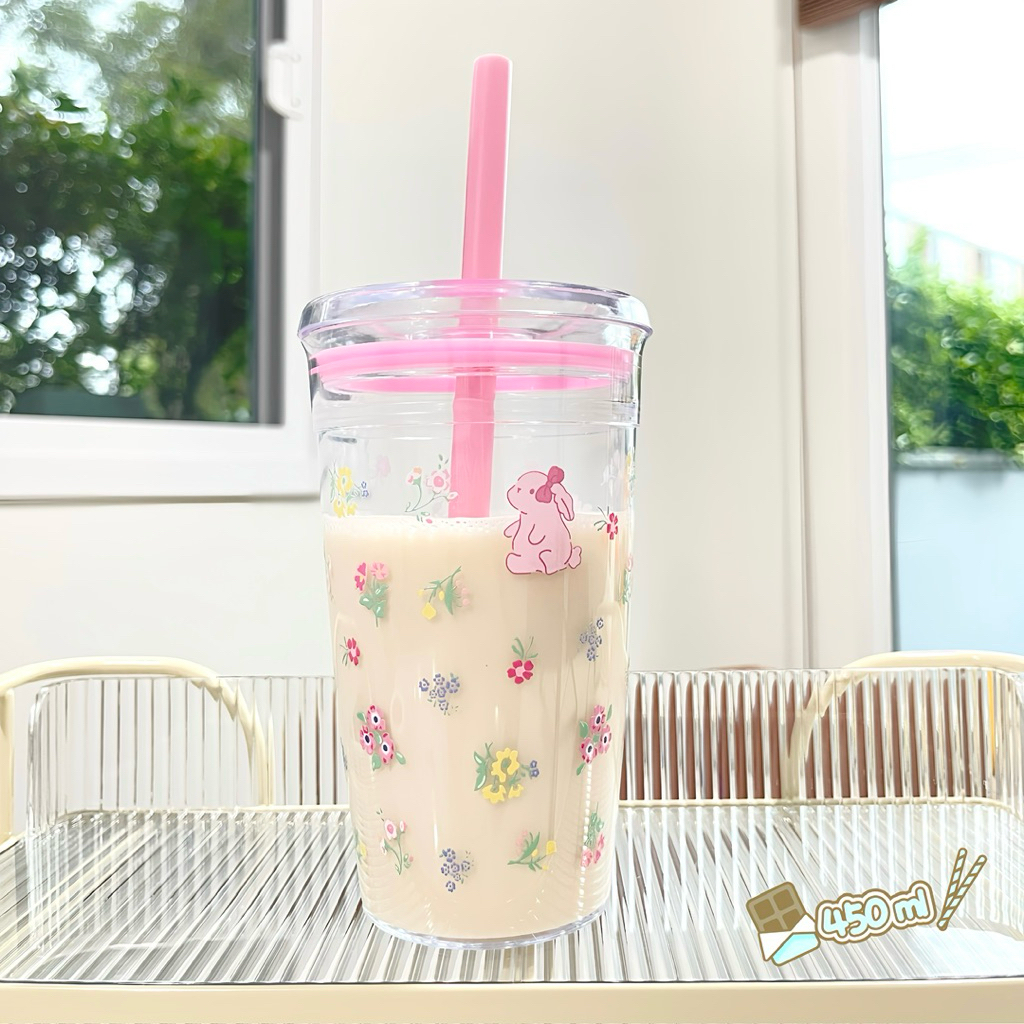 แก้วสุญญากาศ แก้วน้ำ 450 ml พิมพ์ลายนูน ลายการ์ตูน น่ารักมาก วัสดุ Tritan พร้อมส่ง