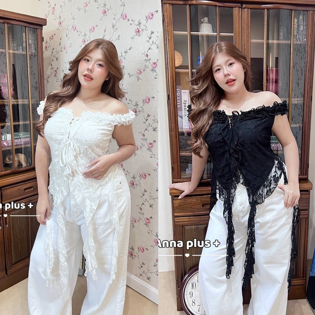 a เสื้อเปิดไหล่ ผ้าลูกไม้ อกสายผูก ชายสายแต่งกุยกายแฟชั่น