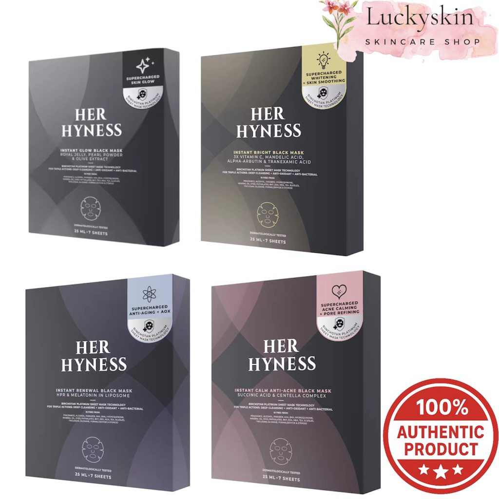 Code VDO ลด 30 % พร้อมส่ง (7 แผ่น) 1 กล่องสูตรใหม่ HER HYNESS MASK BOX มาส์กดำ ราคา 1 กล่อง แท้ 100 % หมดอายุ 2028