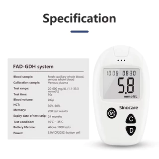 (รุ่น1) ราคาโปร✅ ชุดตรวจน้ำตาลในเลือด Sinocare Safe Accu แผ่นตรวจน้ำตาลในเลือด แผ่นตรวจ เบาหวาน เครื่องวัดน้ำตาลในเลือด