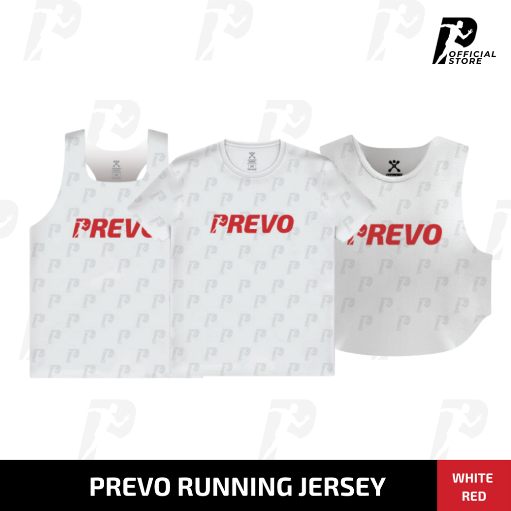 PREVO Running jersey - เสื้อวิ่งออกกำลังกาย (Extragon) ขาวแดง เนื้อผ้าเบาใส่สบาย
