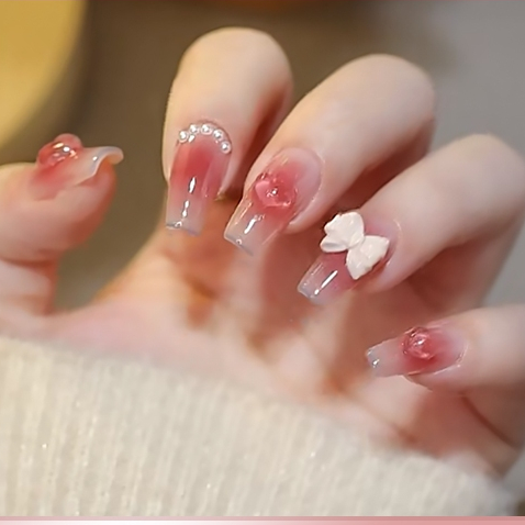 【มาใหม่ 24 ชิ้น】เล็บปลอม ประดับไข่มุก พลอยเทียม DIY สไตล์ฝรั่งเศส สําหรับตกแต่งเล็บ 24 ชิ้น
