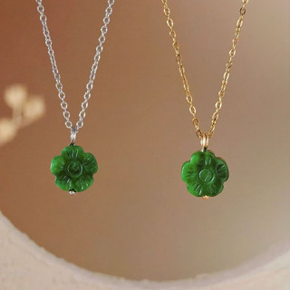 Vachana - Botan Flower Natural Green Jade Necklace (สร้อยโบต…