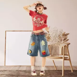 S-10 XL กางเกงยีนส์ขาสั้น3ส่วนปักลายสุดน่ารัก สำหรับผู้ที่ชื่นชอบสไตล์น่ารักและมีเอกลักษณ์เฉพาะตัว