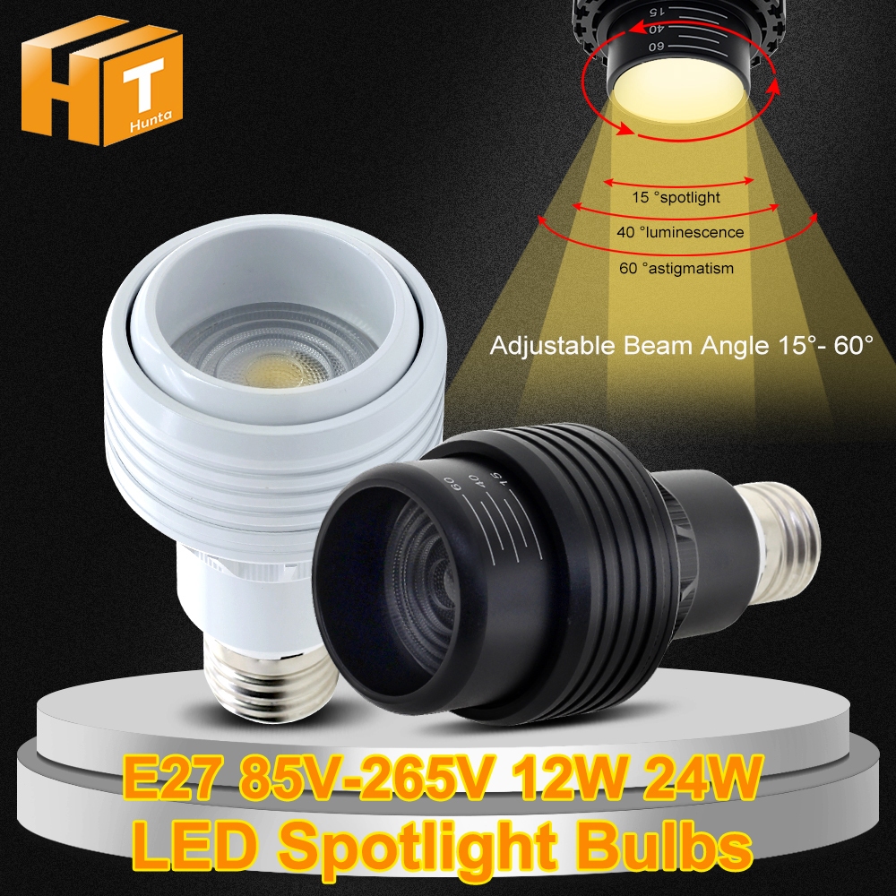 E27 85V-265V LED Spotlight BULBS 12W/24W 3000K/4000K/6000K ไฟผนัง 15 ° -60 °มุมลำแสงปรับสปอตไลท์ไม่มีการออกแบบหลอดไฟหลอด