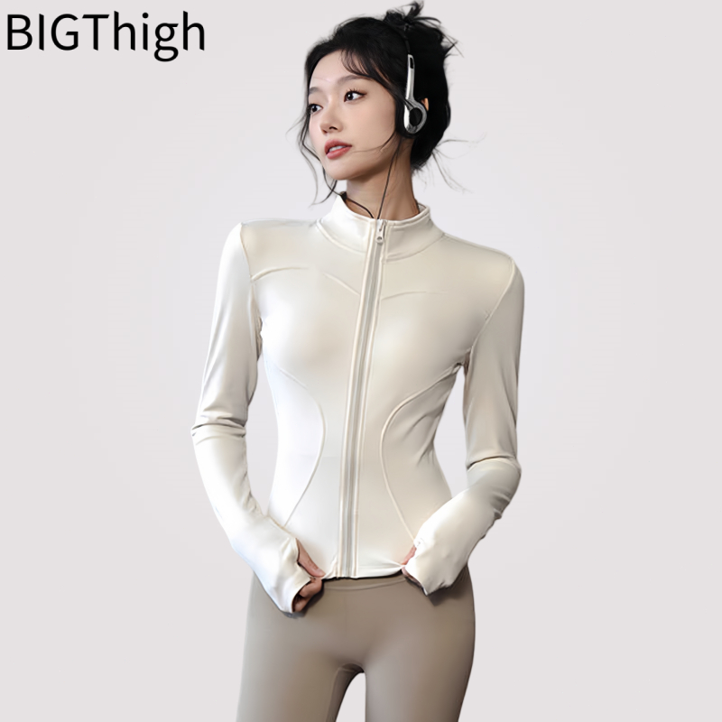 Big Thigh เสื้อแจ็คเก็ตออกกำลังกาย แบบบาง รัดรูป เหมาะสำหรับโยคะ ฟิตเนส วิ่ง และขี่จักรยาน