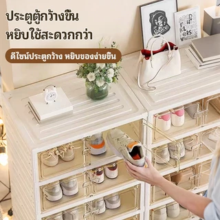 ติดตั้งฟรีกล่องรองเท้าประตูบ้านตู้เก็บรองเท้าพับได้ในร่มกล่องเก็บของโปร่งใสชั้นวางรองเท้าเก็บของประหยัดพื้นที่และฝุ่น