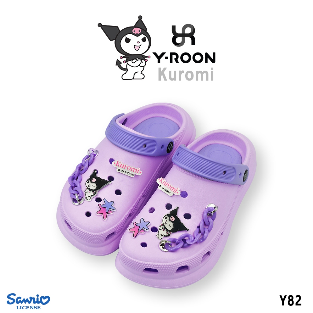 (New Arrival) รองเท้าแตะหัวโต Y-Roon X Kuromi (Y82) ลิขสิทธิ์แท้ มาพร้อมตัวติดสุ
