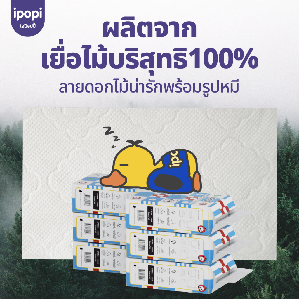 [เซ็ทคุ้ม6หิ้ว] ipopi กระดาษทิชชู่แบบดึงแขวนผนัง เช็ดหน้า ซึบซับน้ำ เหนียวนุ่ม หนา4ชั้น 880แผ่น - 2