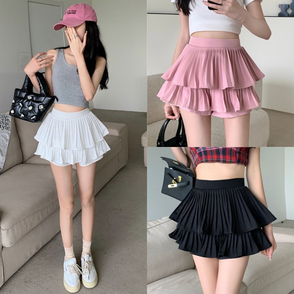 Blossom Closet🍁กระโปรงสไตล์เกาหลี กระโปรงพองหวาน กระโปรงจีบ เอวสูง ทรงสั้น ใช้งานได้หลากหลาย