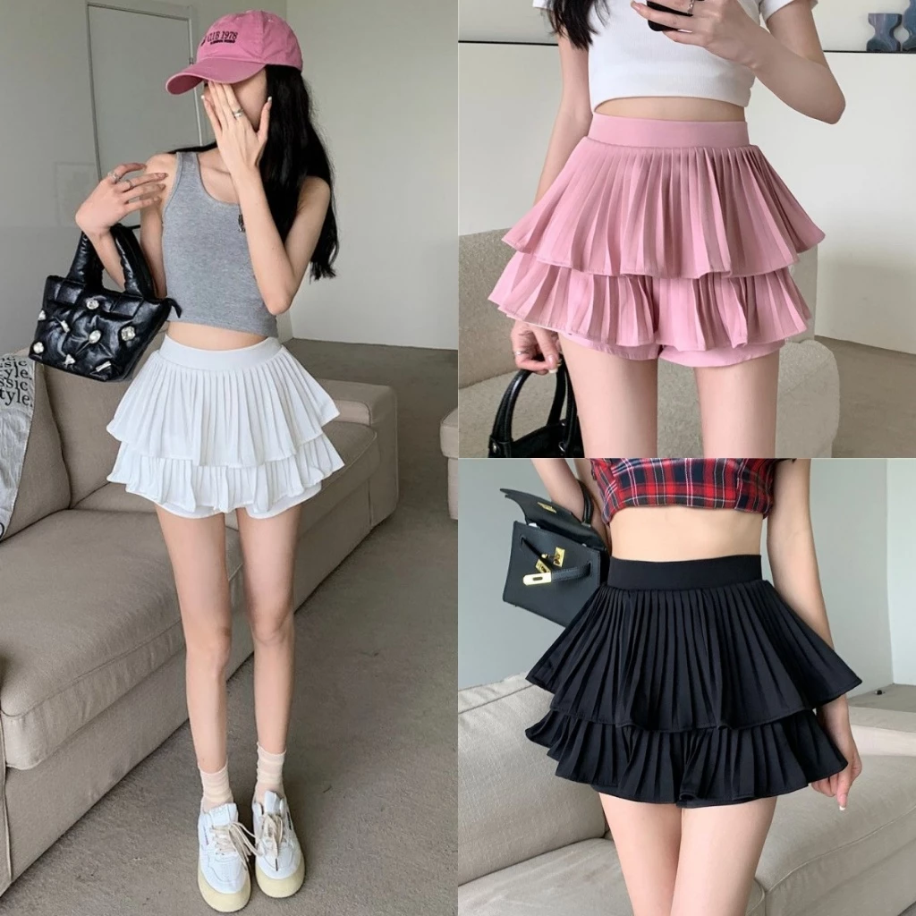 Blossom Closet🍁กระโปรงสไตล์เกาหลี กระโปรงพองหวาน กระโปรงจีบ เอวสูง ทรงสั้น ใช้งานได้หลากหลาย