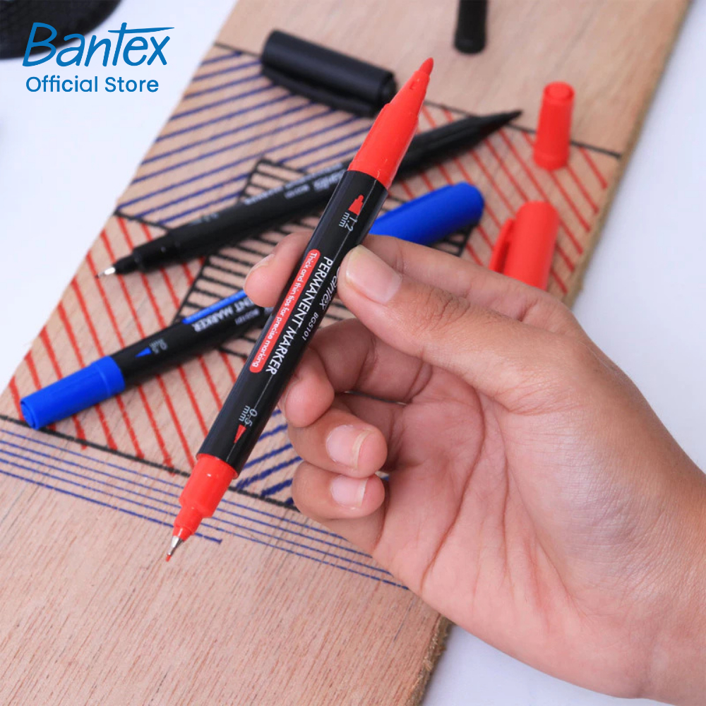 Bantex ปากกาเคมี ปากกามาร์กเกอร์ กันน้ำ ใช้ได้ทั้งกระดาษและพลาสติก หัว 0.5mm 1.2mm Permanent Marker - ภาพย่อย 3