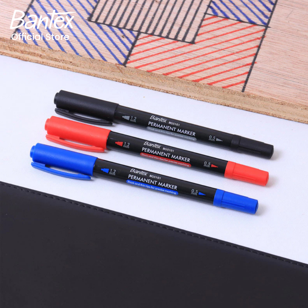 Bantex ปากกาเคมี ปากกามาร์กเกอร์ กันน้ำ ใช้ได้ทั้งกระดาษและพลาสติก หัว 0.5mm 1.2mm Permanent Marker - ภาพย่อย 2