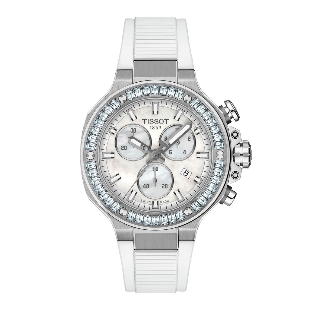 Tissot T-Race Quartz Chronograph ทิสโซต์ ที เรซ T1418179711100 สีขาว นาฬิกาผู้หญิง