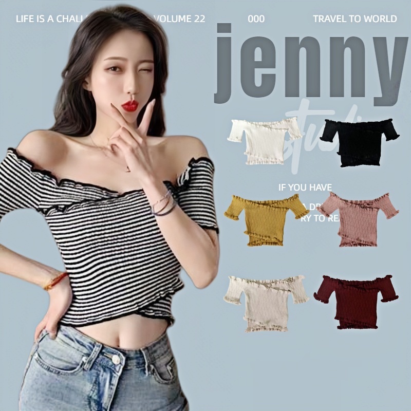 Jennyพร้อมส่ง🍒เสื้อปาดไหล่🍒เสื้อเปิดไหล่🍒สม็อกไขว้หน้า งานสวยผ้า ใส่นุ่มสบายไม่คัน เสื้อไหมพรมปาดไหล่