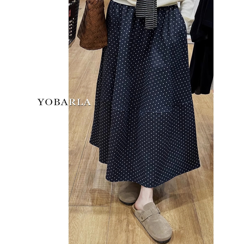 กระโปรงยาวกลาง กระโปรงลายจุด POKADOT SKIRT ระโปรงยาวลายจุด สีขาว ดำ เอวสูงดูผอม มีกระเป๋า มีซับในในตัว S-XXXL พร้อมส่ง