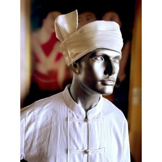 ผ้าโพกหัวสำเร็จรูป สีขาวผ้าฝ้าย 250 บาทใส่ได้ทั้งชายหญิง  ฟร…