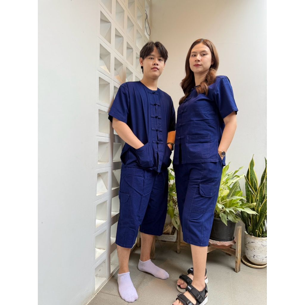 กางเกงหม้อห้อมขาสามส่วน 4 กระเป๋า หม้อห้อมแท้จากจ.แพร่