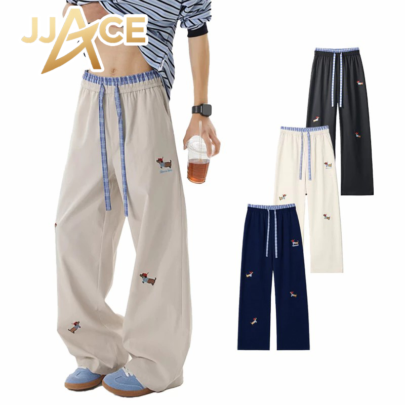 กางเกงขากว้างสไตล์เกาหลี ลายปักสวยงาม เอวแบบเชือกรูด ปรับขนาดได้