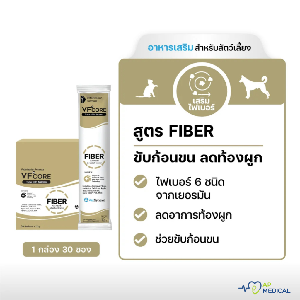 [ยกกล่อง 30 ซอง] VFcore + วีเอฟคอร์ สีครีมลาเต้ FIBER ท้องผูก เสริมไฟเบอร์ ปรับสมดุลทางเดินอาหาร  ขนมแมวเลีย (MSA-0208)