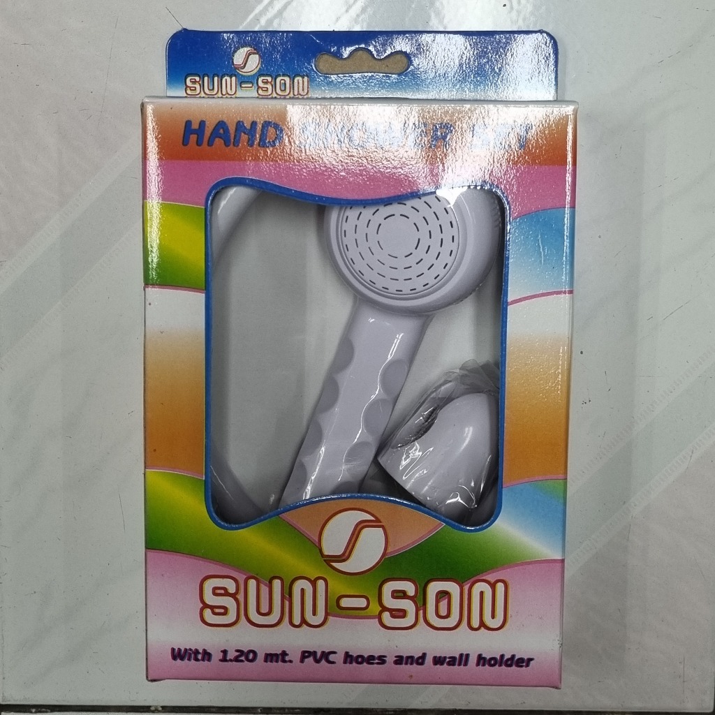 ฝักบัวอาบน้ำ Sun Son S-333 ครบชุด สีขาว พร้อมสาย 1.20 ม. น็อตขันทองเหลืองชุบ (ฝักบัวมือถือ)
