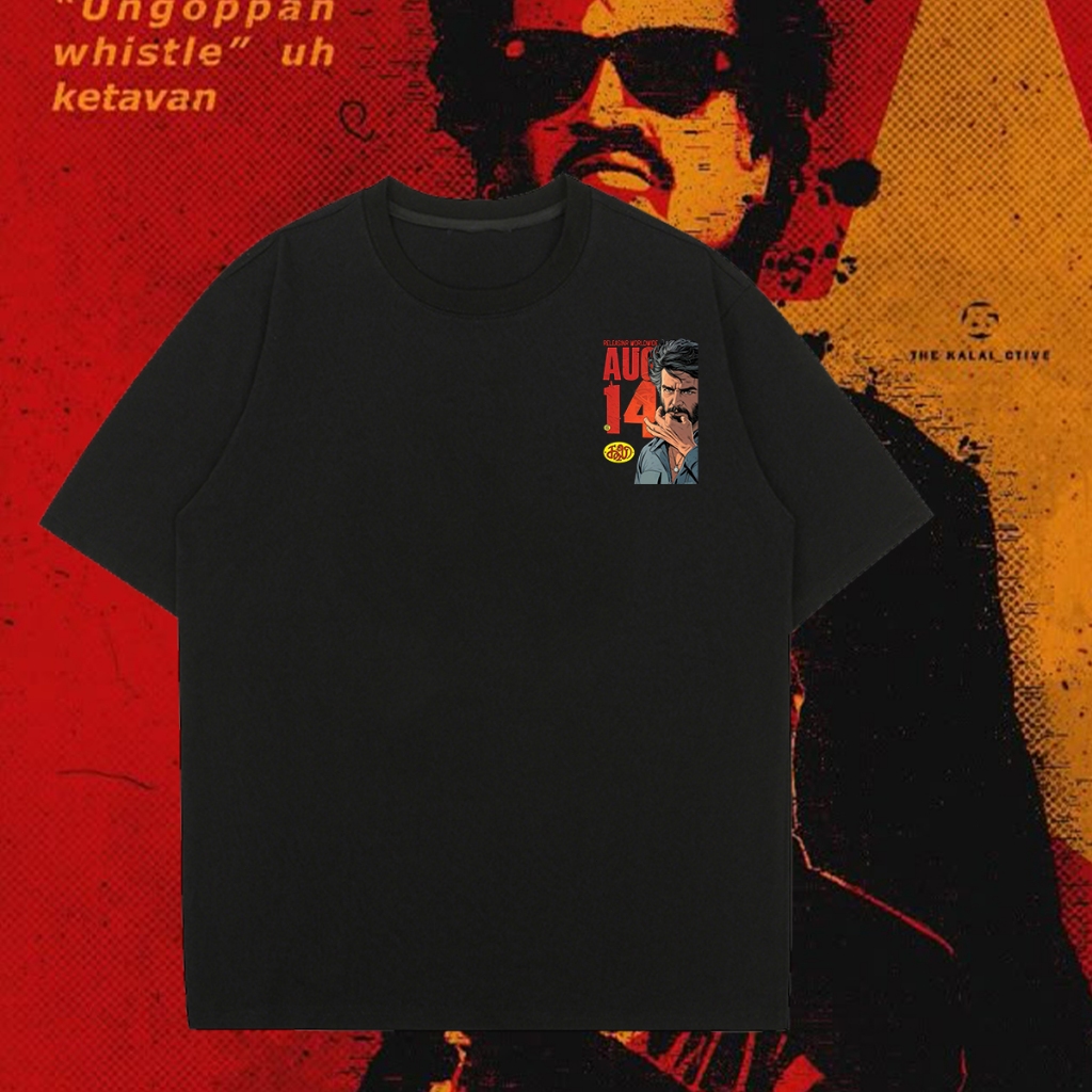 SUPERSTAR RAJINI T-Shirt BAJU RAJINI Movie COOLIE เสื้อยืดลาย ไม่มีการหดตัวหรือริ้วรอย เสื้อยืด ระบา