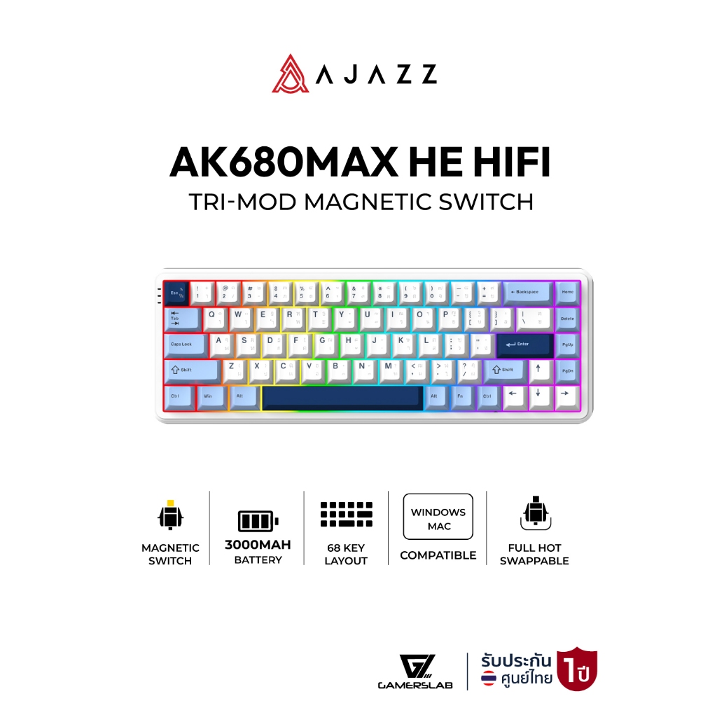 คีย์บอร์ดเกมมิ่ง Ajazz AK680 Max HE HiFi Tri-Mod RGB Magnetic Switch Mechanical Keyboard รับประกันสิ
