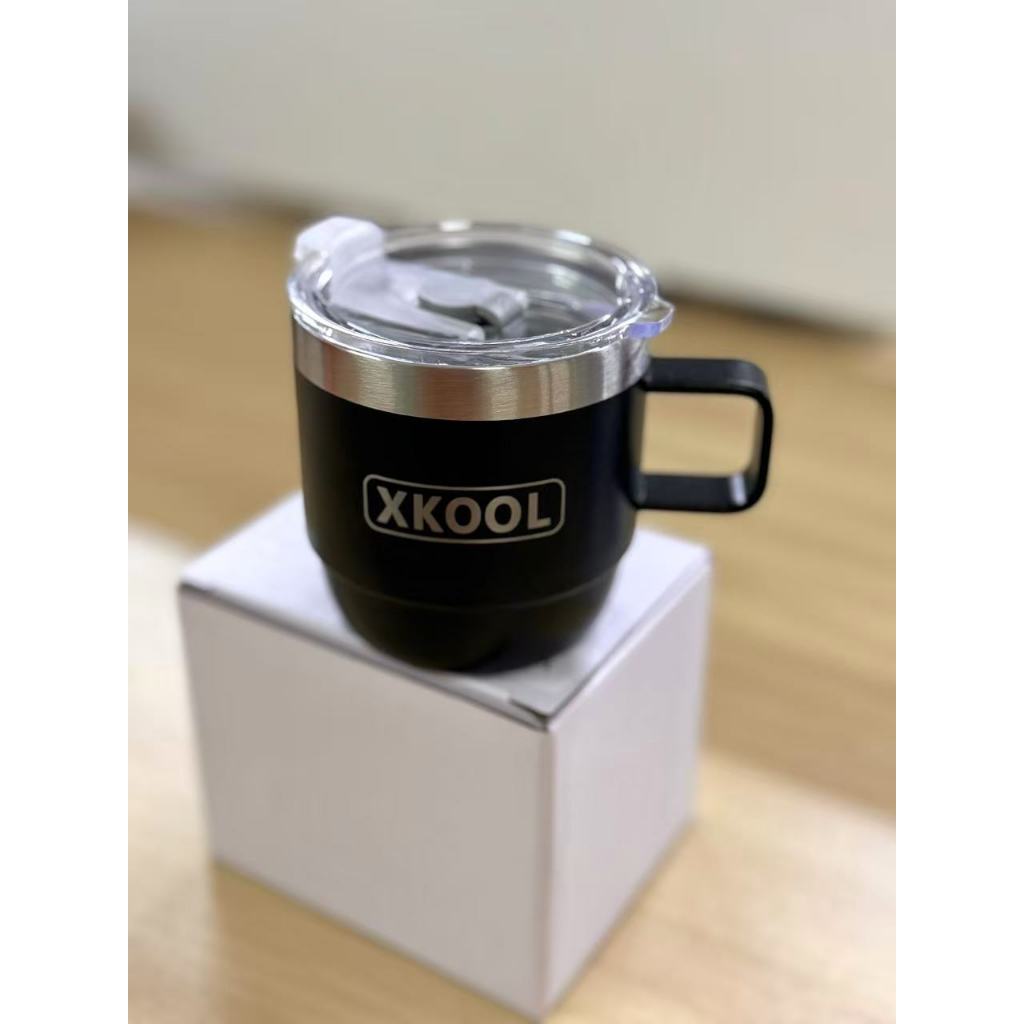 Xkool แก้วกาแฟ แก้วแบบมีหูจับ ขนาด 6oz/177ml สีพื้น เก็บอุณหภูมิความเย็น,ร้อน สแตนเลส304ไม่มีรอยต่อ