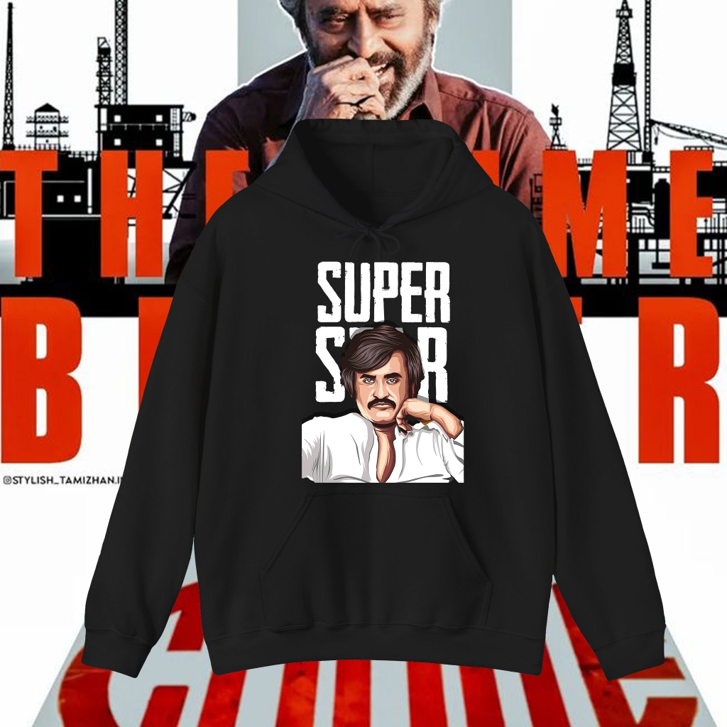 Hoodies BAJU RAJINI Movie COOLIE Graphic Hoodies SUPER STAR Rajinikanth ไม่มีการหดตัวหรือริ้วรอย Cot