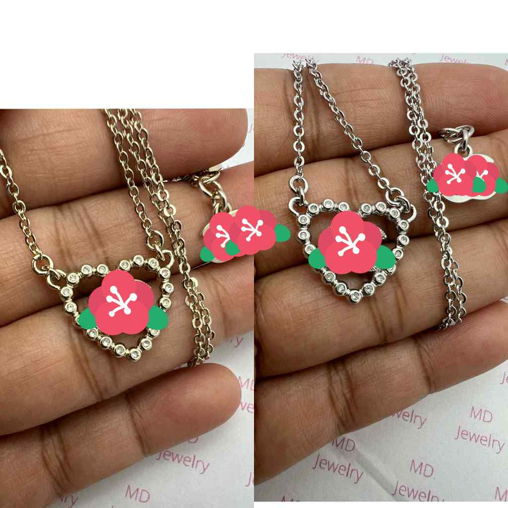 สร้อยคอหัวใจฝังเพชรแบบติดหู มี 2 สี สีเงิน/สีทอง วัสดุทองเหลือง ก้านเงิน925 ไม่แพ้ ไม่ค้น เป็นมิตรต่อผิว