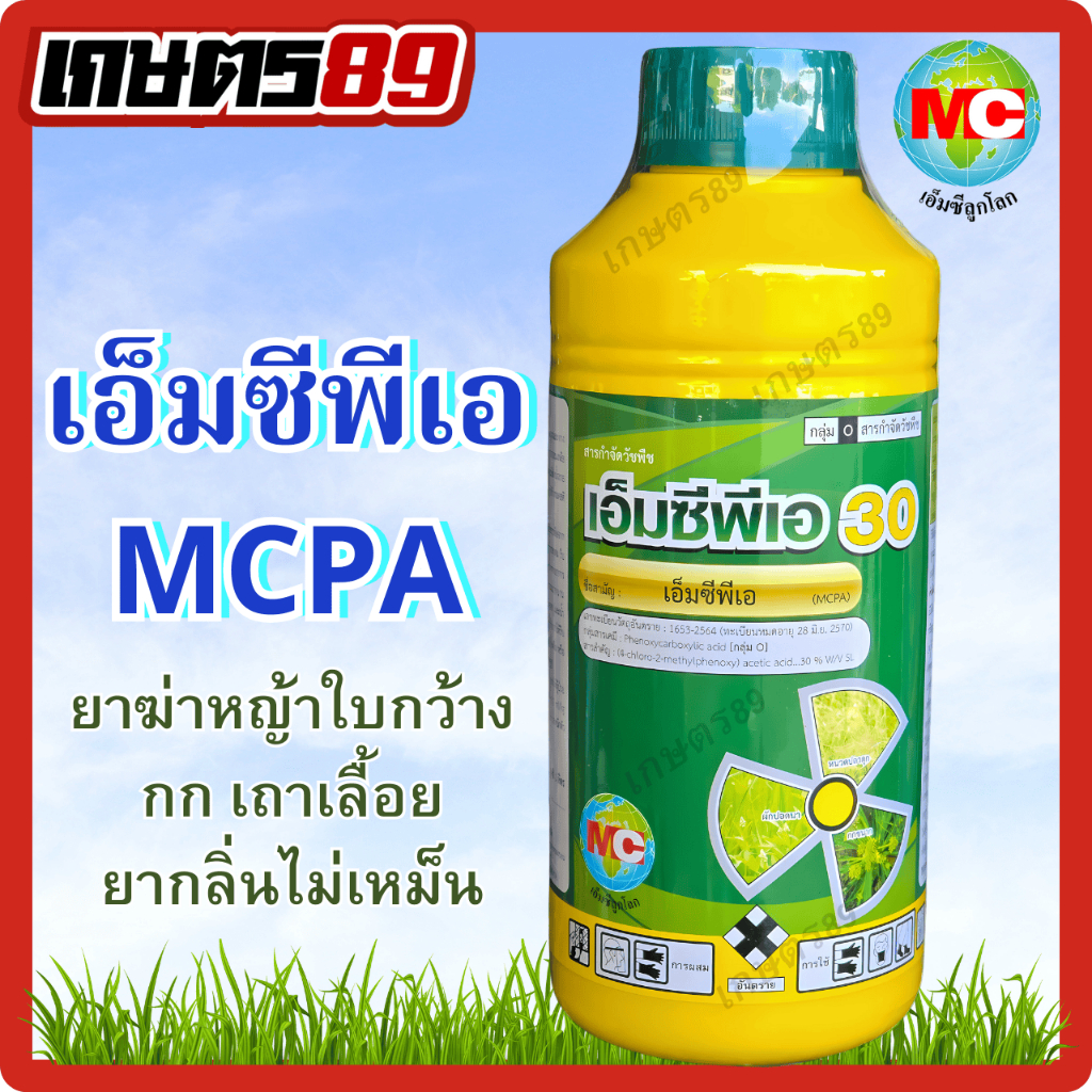 เอ็มซีพีเอ30 MCPA ตราเอ็มซีลูกโลก กลิ่นไม่เหม็น ยาฆ่าหญ้าใบกว้าง เคลือเถา หญ้ายาง แห้วหมู ในอ้อย มันสัมปะหลัง ข้าว 1ลิตร