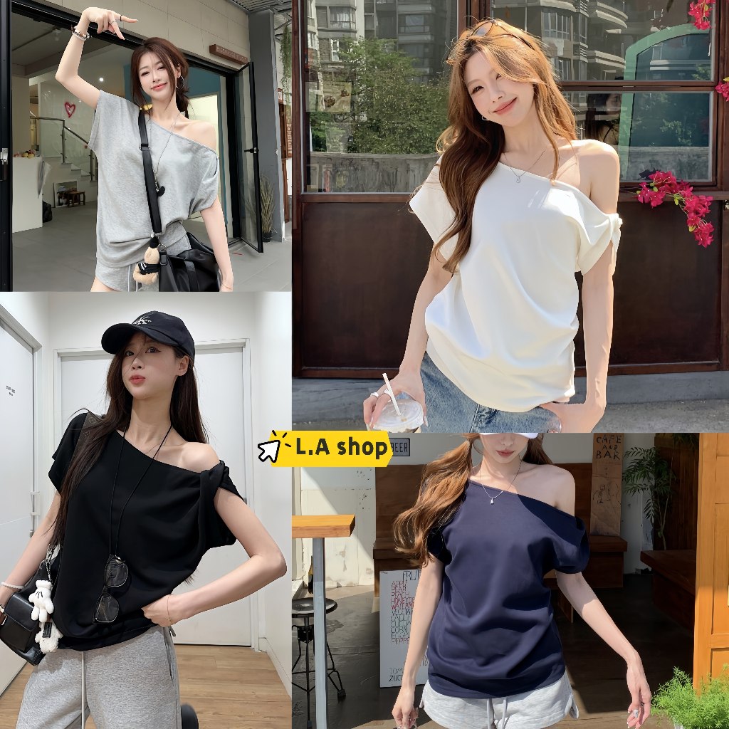 L.A Shop★พร้อมส่ง เสื้อเปิดไหล่ เสื้อ เปิดไหล่ ผ้าใส่สบาย เซ็กซี่ สไตล์เกาหลี "FYP66"