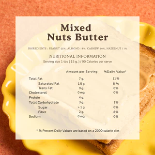เนยถั่วรวม Mixed Nuts Butter รสธรรมชาติ ไม่ใส่นำ้ตาล น้ำมัน เกลือ 220 g. | Paweenee’s