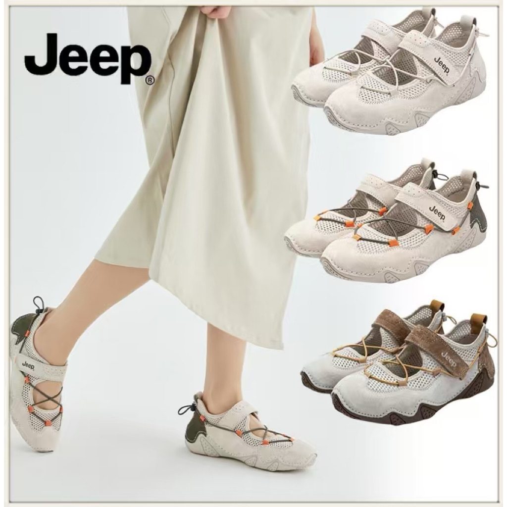 🇹🇭พร้อมส่ง🇹🇭JEEP รองเท้าแมรี่เจนผู้หญิง รุ่นใหม่ ระบายอากาศดี ไม่อับเท้า น้ำหนักเบา รองเท้าผ้าใบตาข่ายแฟชั่น