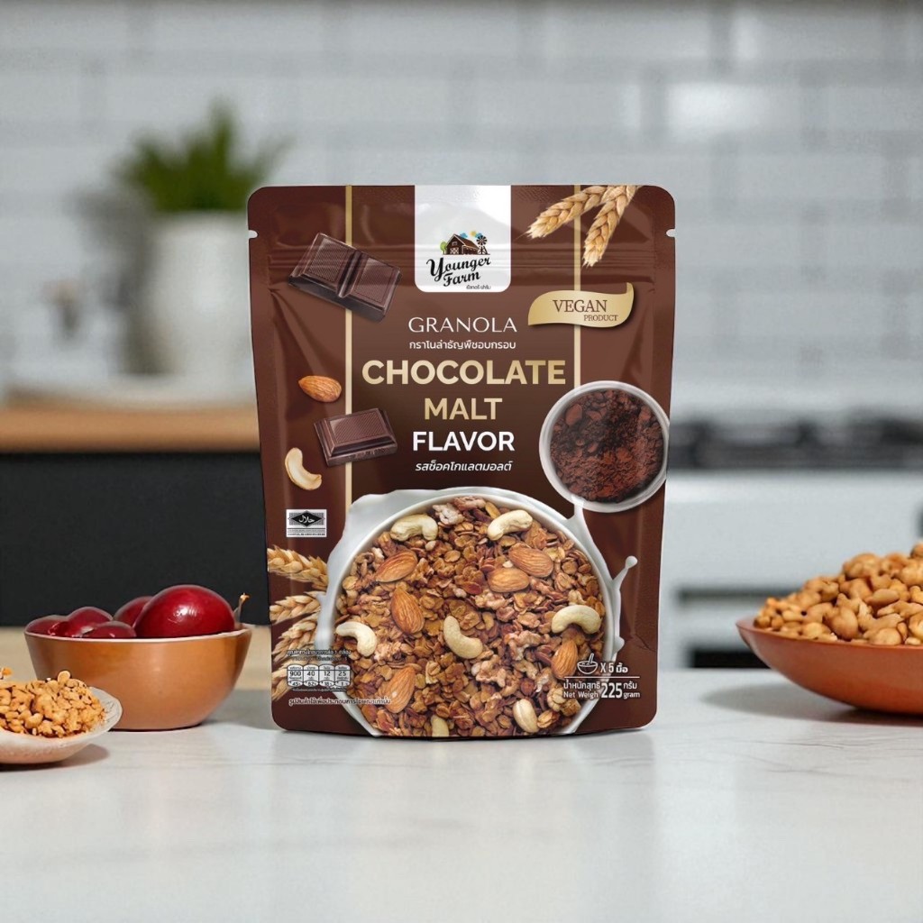 แพ็คเกจใหม่ ส่งไวมีคูปอง กราโนล่า ยังเกอร์ ฟาร์ม 6รสชาติ ขนาด 225 กรัม เจทานได้ ฮาลาลทานได้ - รูปที่ 2