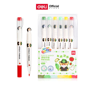 ปากกามาร์คเกอร์พร้อมสแตมป์ลุกกลิ้ง Deli รุ่น HM320A โทนสีน่ารักสดใส (6สี/1ชุด) (จำหน่าย 1 ชุด)