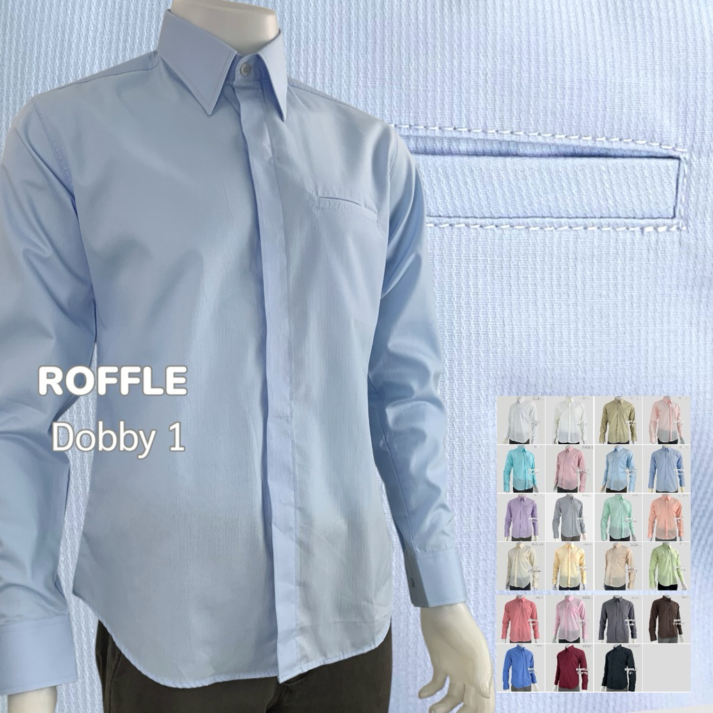🔥พร้อมส่ง🔥เสื้อเชิ้ตคอปก  ผ้าด๊อบบี้ สาบซ่อน กระเป๋าเจาะ เข้ารูป แขนยาว [DOBBY#1 สาบซ่อน]